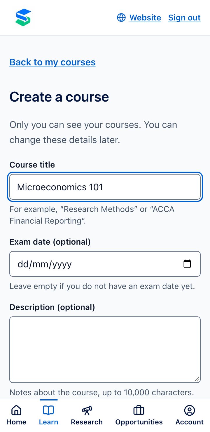 The Create a course form, with the title Microeconomics 101